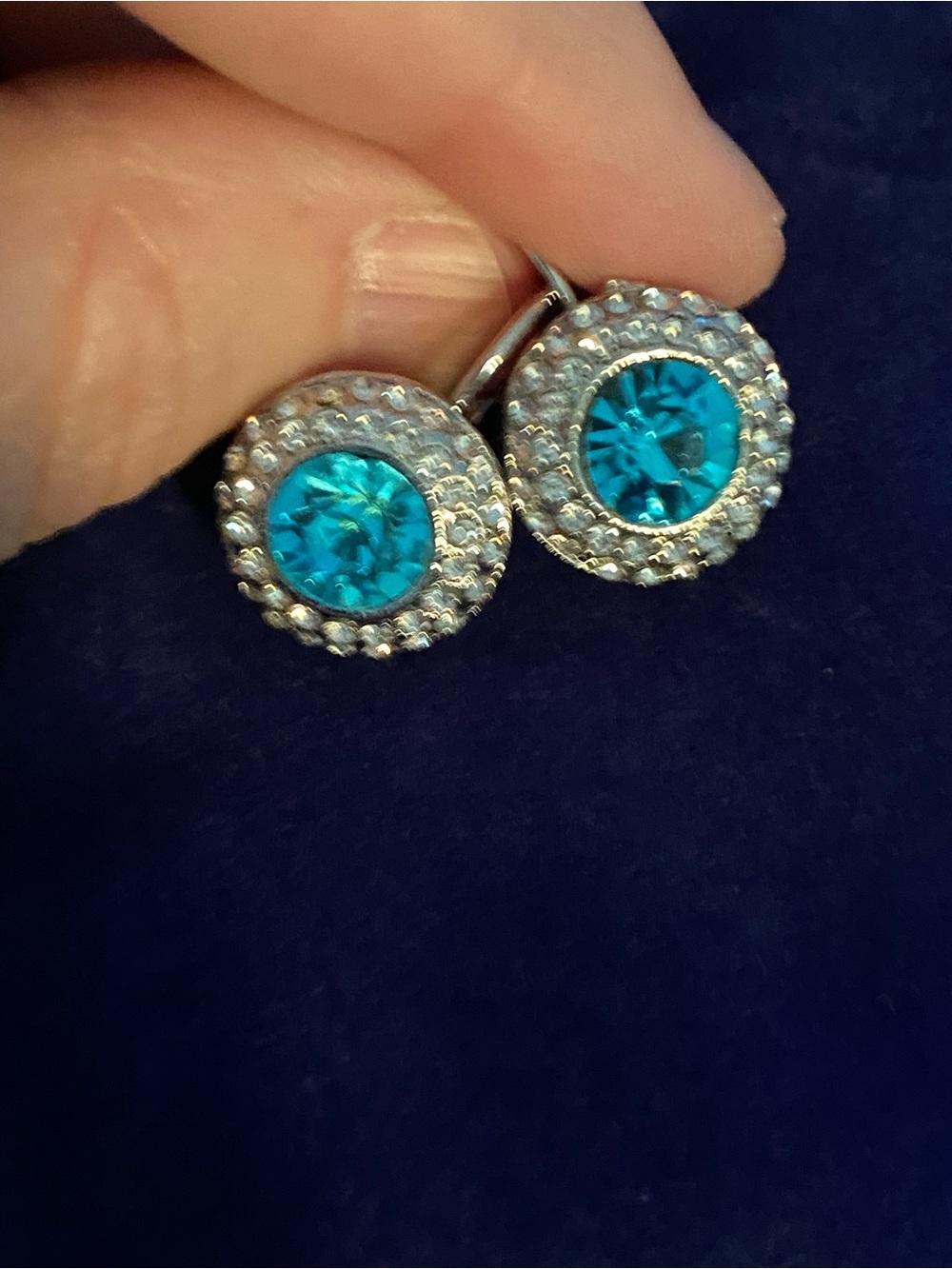 NWT Silver & Aqua Blue Halo Drop Earrings